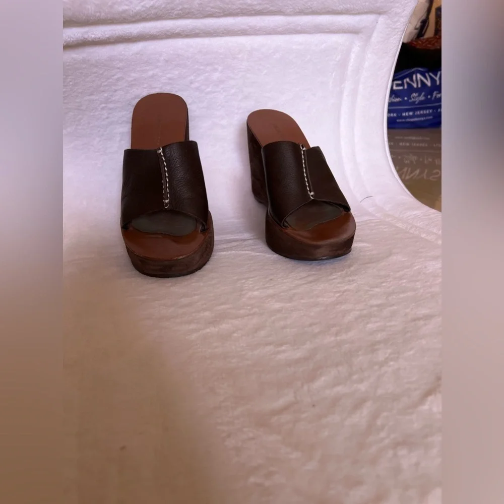 Colin Stuart Suede Mule Platform Sandals Slides Lightweight Size 8 Brown leather